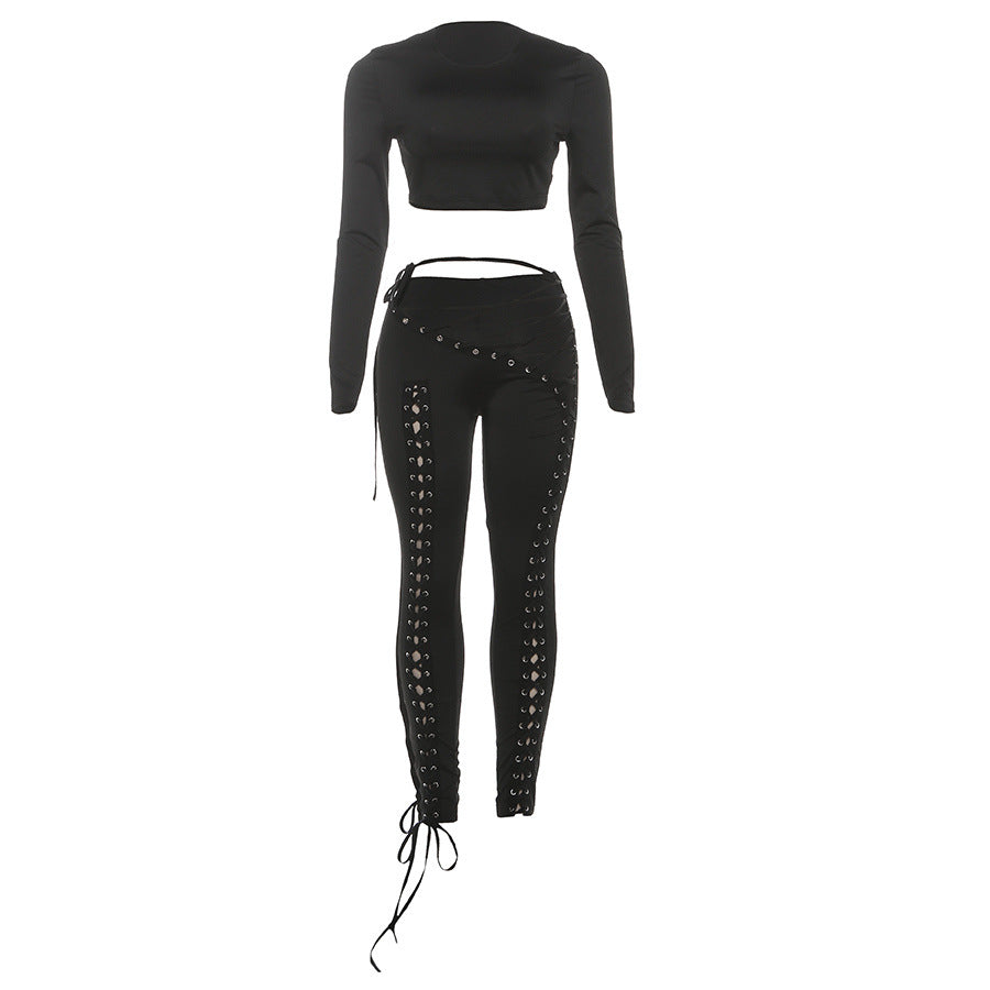 Damen Crop-Top und Hoch geschnittene Leggings mit Schnürdetails Echo Archiv