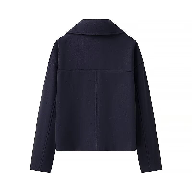 Damen Kurzer Boxy-Wollmix-Peacoat mit doppelreihiger Knopfleiste und aufgesetzten Taschen Echo Archiv