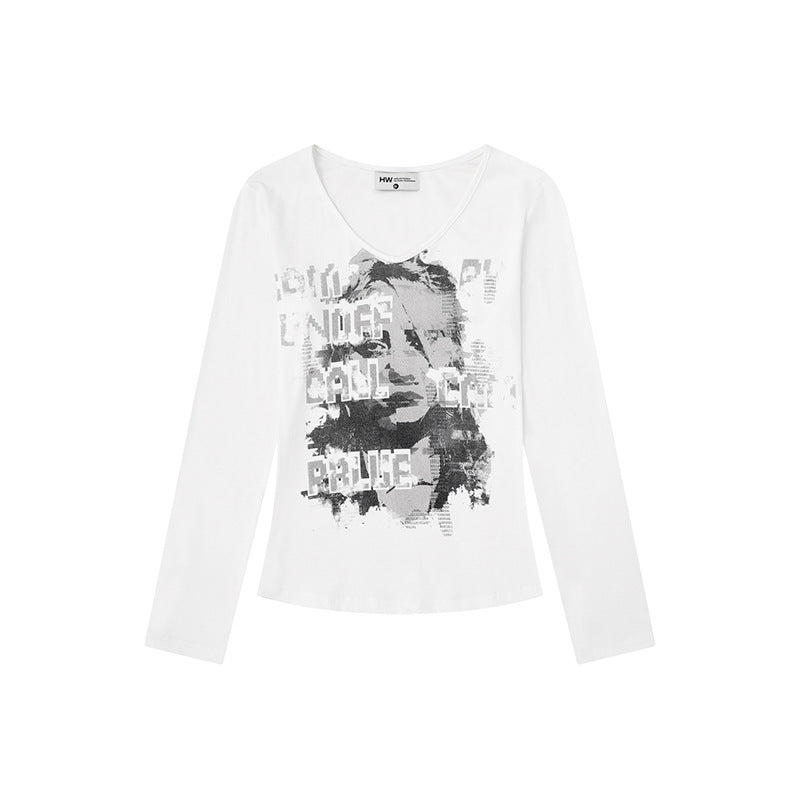 Damen Langarm-Shirt mit Vintage-Fotoprint und Rundhalsausschnitt Echoarchiv