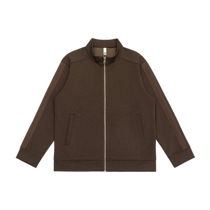 Herren Sweatjacke mit Stehkragen, durchgehendem Reißverschluss und kontrastierten Ärmeleinsätzen Echoarchiv