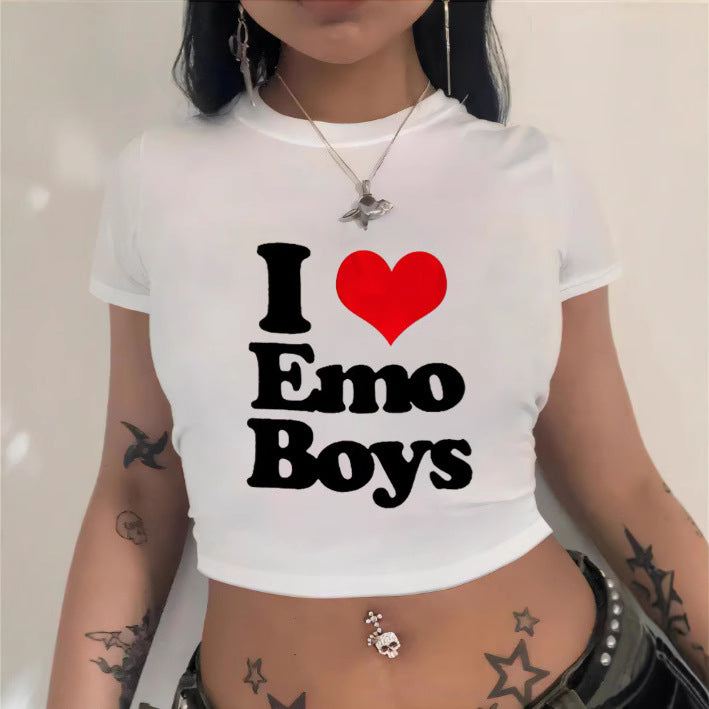 Damen Crop-T-Shirt mit künstlerischem Statementdruck Echo Archiv