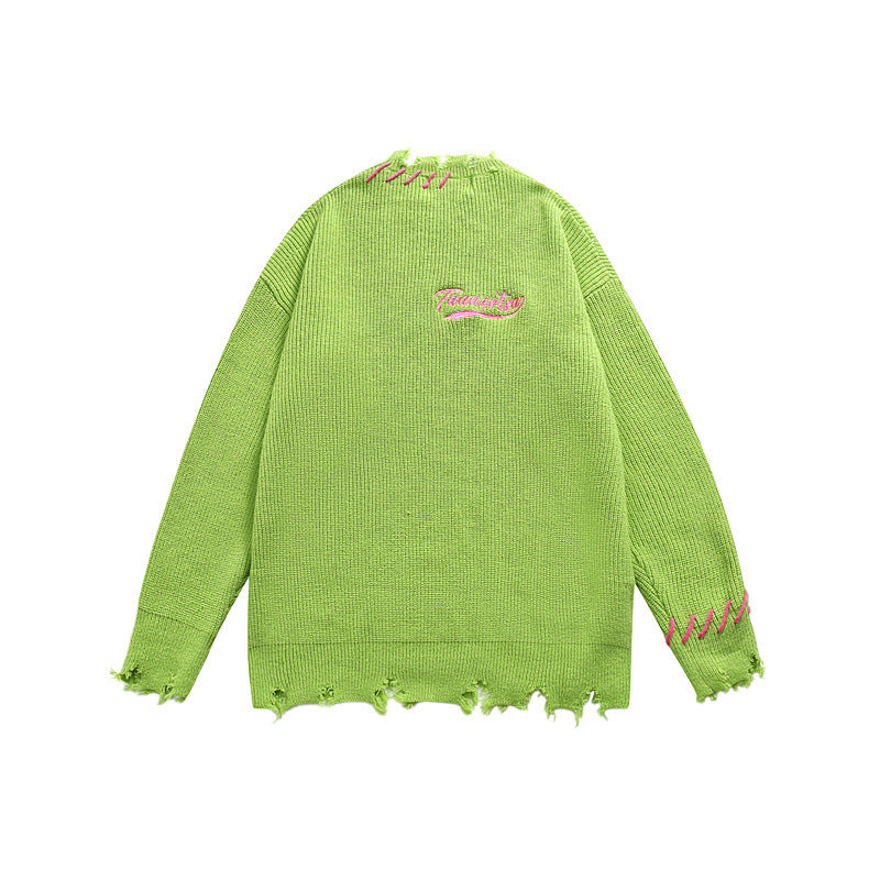 Unisex Oversize Grobstrick-Pullover mit Destroy-Effekt und Ziernähten Echoarchiv
