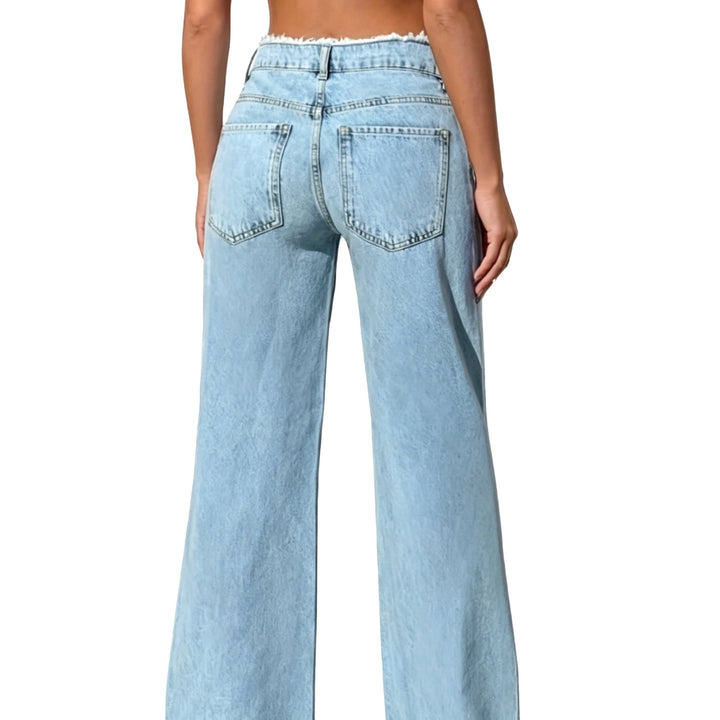 Damen High-Waist Schlagjeans mit rohem Bund und weitem Bein Echo Archiv