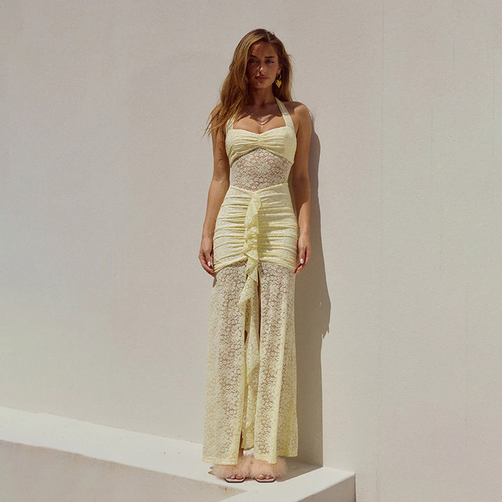 Damen Spitzen-Maxikleid mit raffiniertem Wickeldesign Echo Archiv
