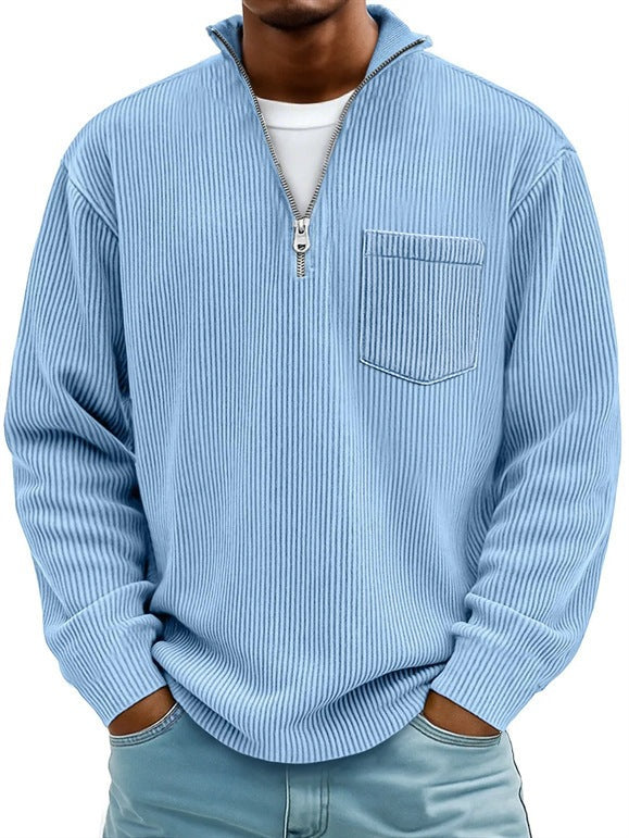 Herren Rippstrickpullover mit kurzem Reißverschluss und Brusttasche EB – Norvane