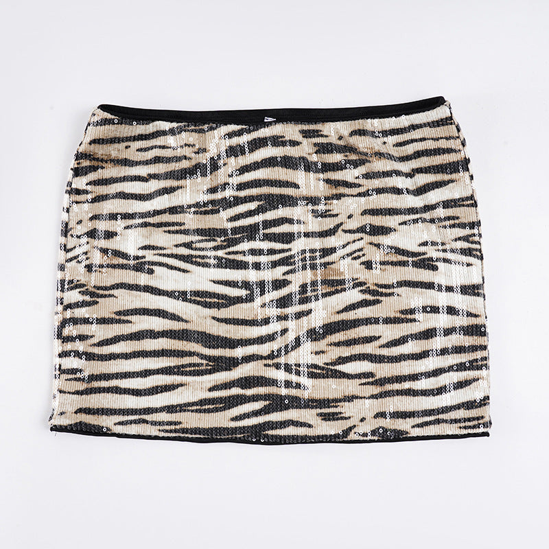 Damen Glitzerndes Minikleid mit Leopardenmuster und Spaghettiträgern Echo Archiv