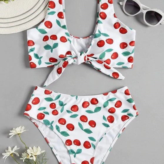 Damen Hoch tailliertes Bikini-Set mit verspieltem Knoten-Detail Echo Archiv