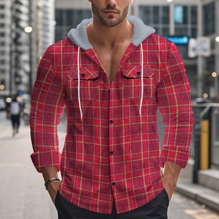 Herren Karierte Jacke mit Kapuze aus flauschigem Material Echoarchiv