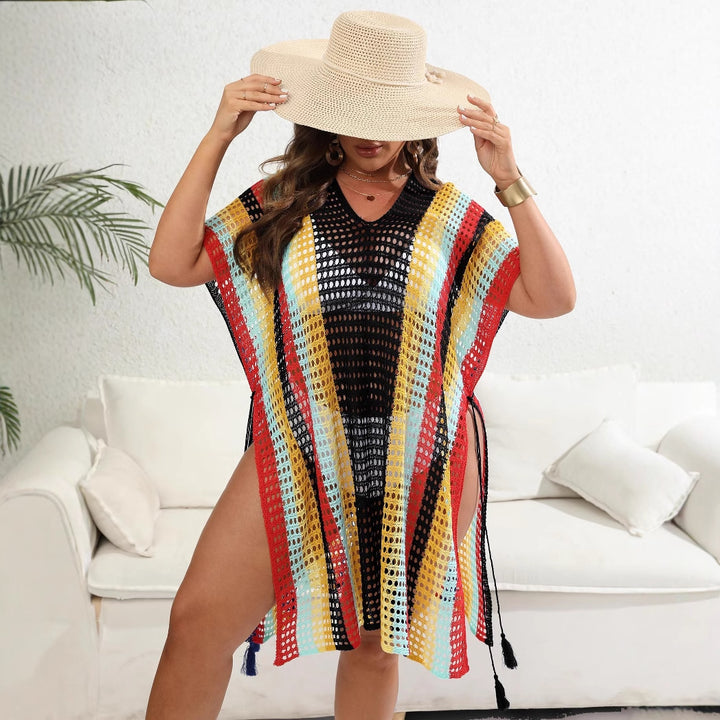 Damen luftiger Häkel-Strandponcho mit modischen Fransen Echo Archiv