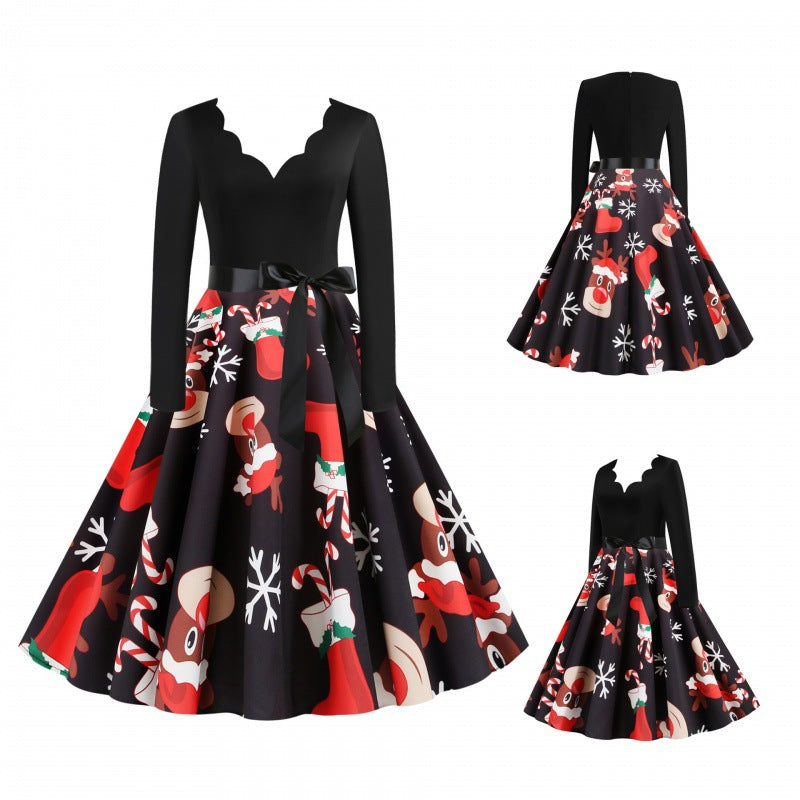 Damen Vintage-Festkleid im 50er-Jahre Stil mit gewelltem Halsausschnitt, figurbetontem Oberteil und voluminösem Tellerrock – Élara