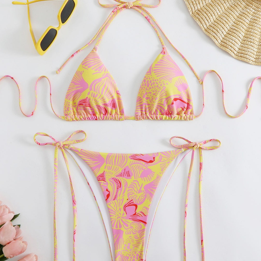 Damen Triangel-Bikini mit lebhaftem floralem Muster und verstellbaren Bindebändern Echo Archiv