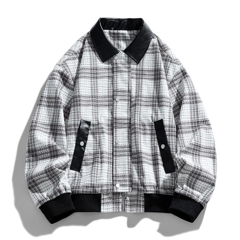 Herren Kariertes Overshirt-Blouson mit kontrastierendem Kunstlederkragen und Rippbündchen Echo Archiv