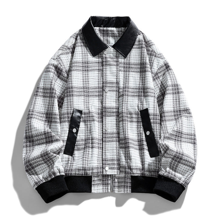 Herren Kariertes Overshirt-Blouson mit kontrastierendem Kunstlederkragen und Rippbündchen Echo Archiv