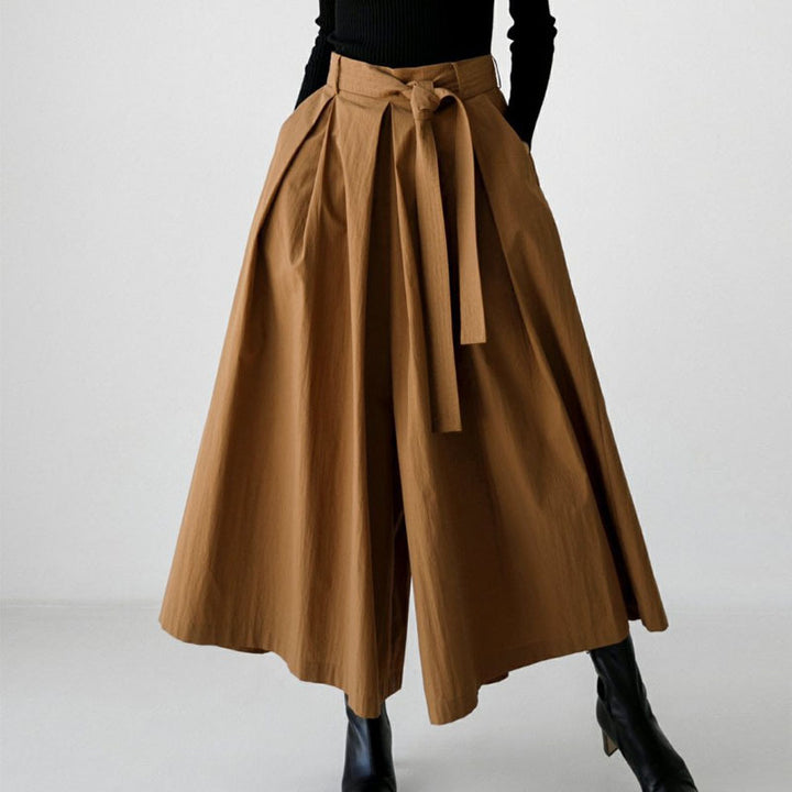 Damen Weite Culotte‑Hosenrock mit Kellerfalten und Bindegürtel – Avélisse