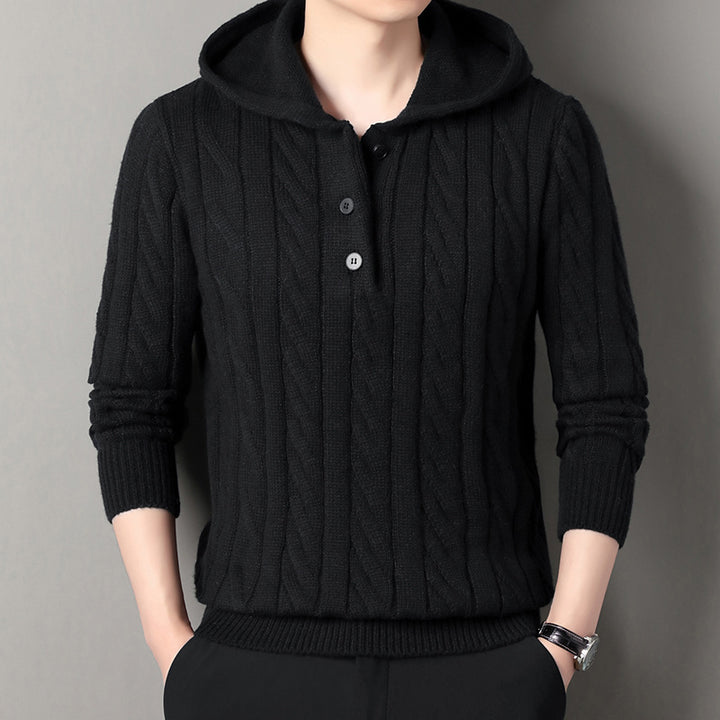 Herren Kapuzenpullover mit strukturierter Strickoptik Echoarchiv