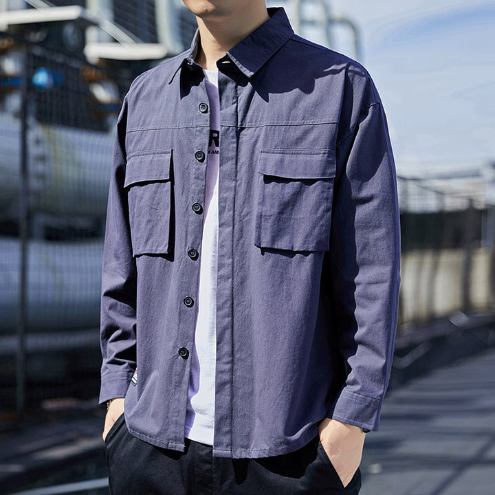 Herren Overshirt im Utility-Canvas-Look mit Brustpattentaschen und geradem Schnitt Echoarchiv