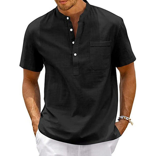 Herren Kurzarmhemd mit modernem Henley-Kragen und praktischer Brusttasche Echoarchiv