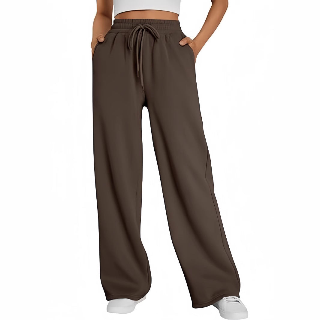 Damen Palazzo-Loungehose mit hoher Taille, elastischem Bund, Kordelzug und tiefen Seitentaschen – Avélisse