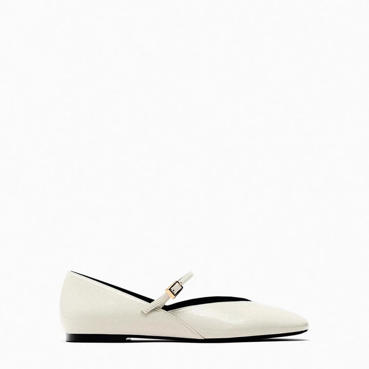 Damen elegante Lack-Mary-Jane-Ballerinas mit feiner Metallschnalle und spitzer Vorderkappe – Lioré