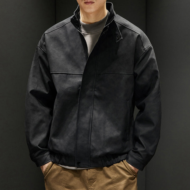Herren elegante Kunstlederjacke mit praktischem Kragen Echoarchiv