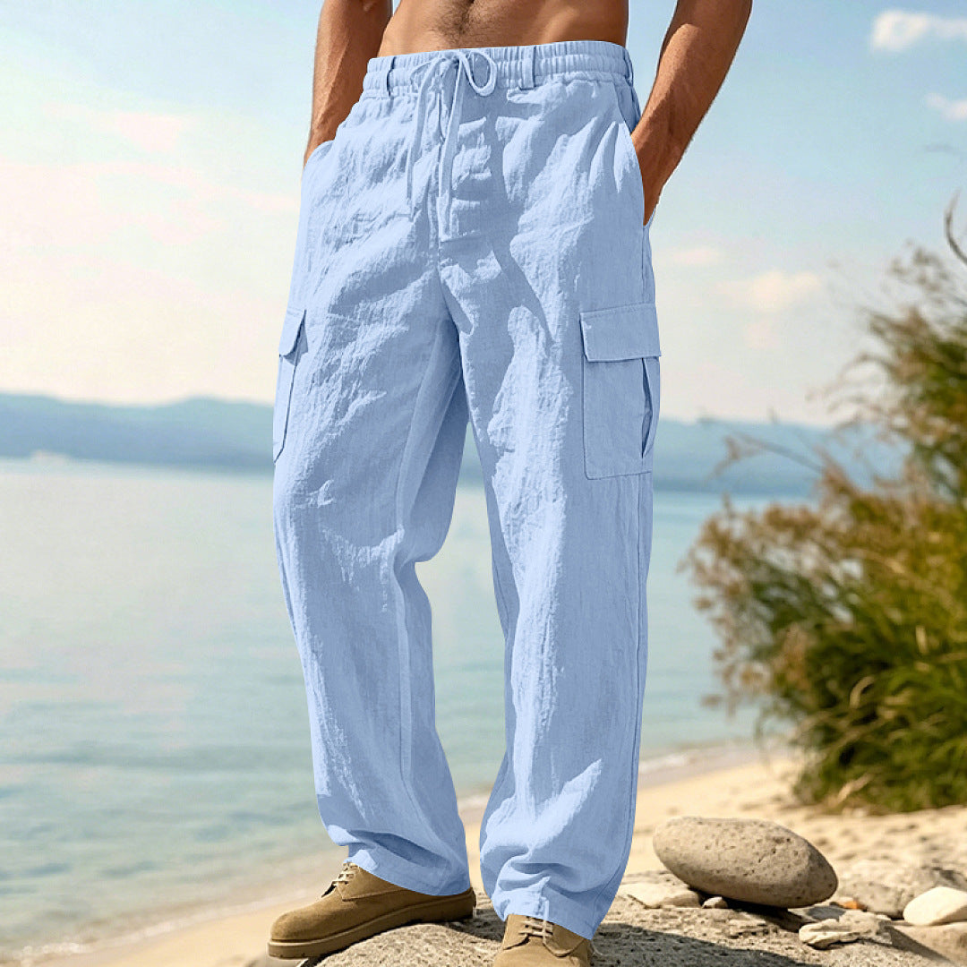 Herren Cargo-Hose mit Kordelzug, weitem Schnitt und aufgesetzten Taschen – Bravaro