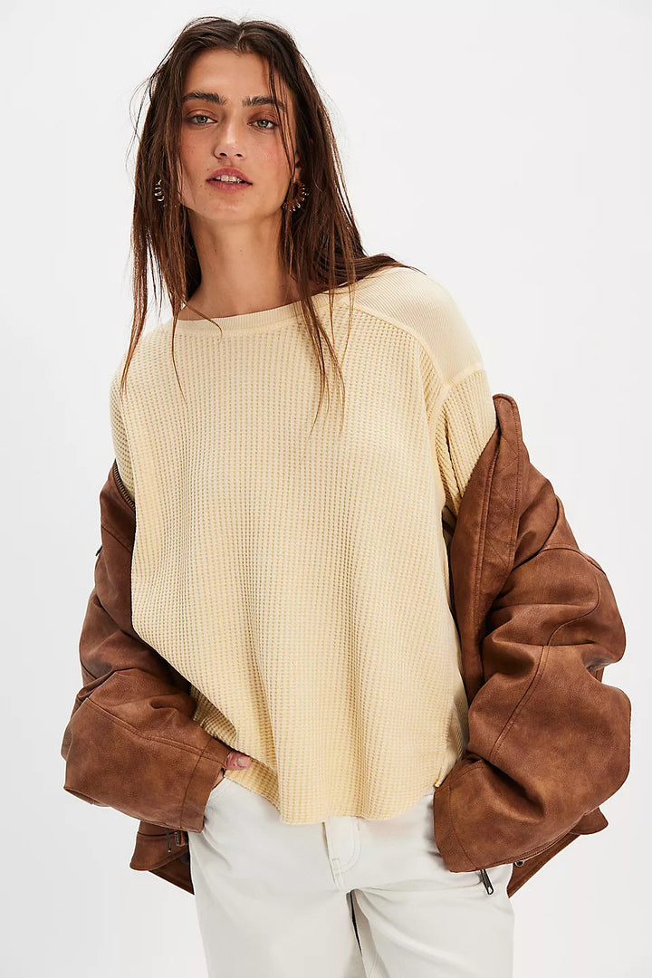 Damen Oversized Waffelstrick-Pullover mit weitem Schnitt und tiefem Raglan – Mavelle