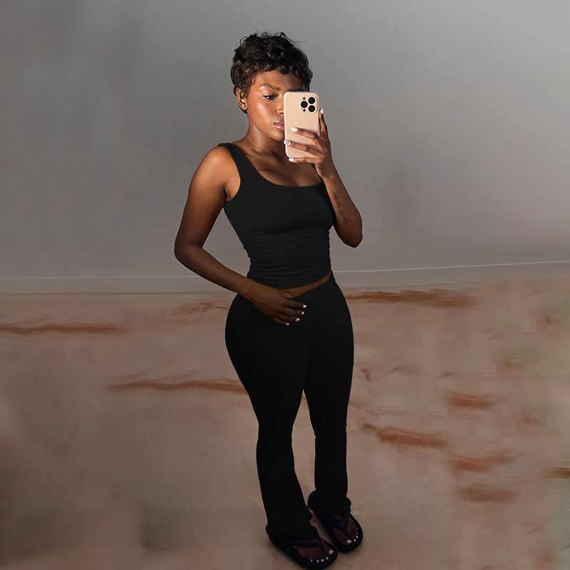 Damen Sportliches Crop-Top und legere Flared Pants Set Echo Archiv