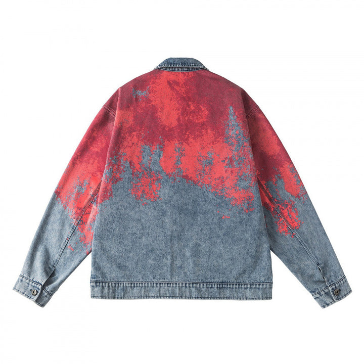 Unisex Oversize-Jeansjacke mit Farbverlauf-Print, Reißverschluss und Hemdkragen Echo Archiv