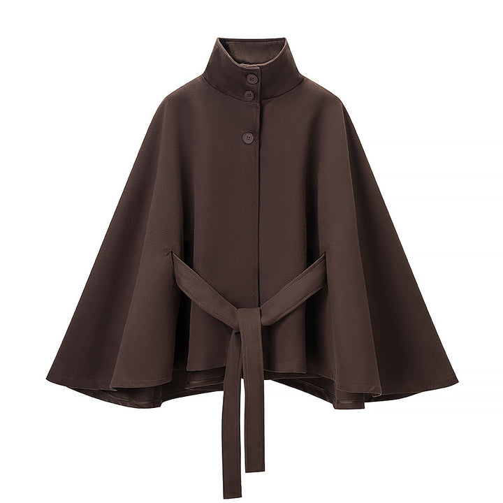 Damen Kurzcape mit Stehkragen, verdeckter Knopfleiste und Taillenbindegürtel Echoarchiv