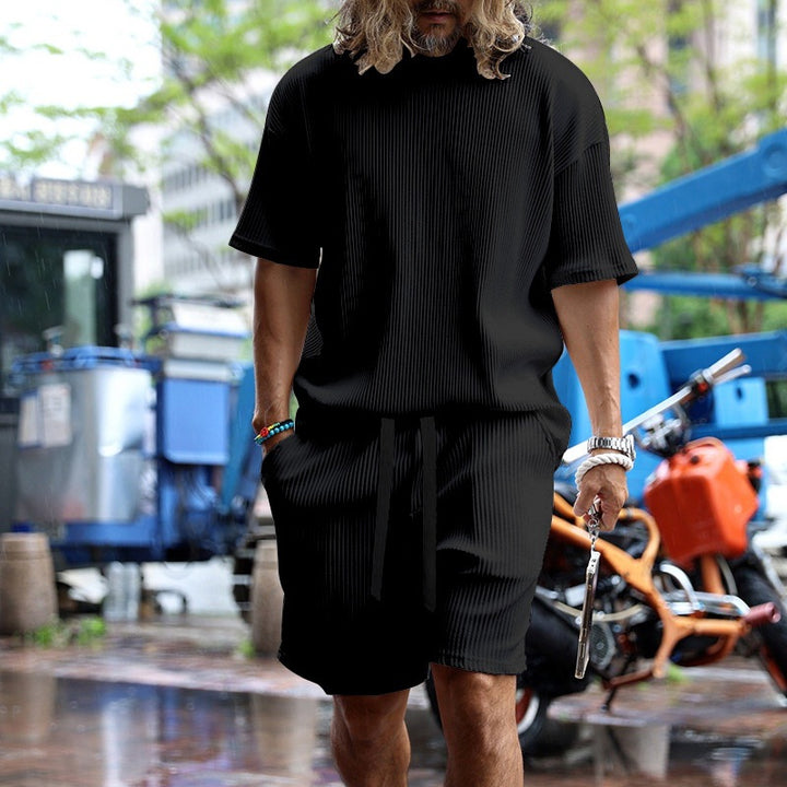 Herren nan lässiges Waffeljersey-Set mit weitem Oberteil und Tunnelzug-Shorts Echo Archiv