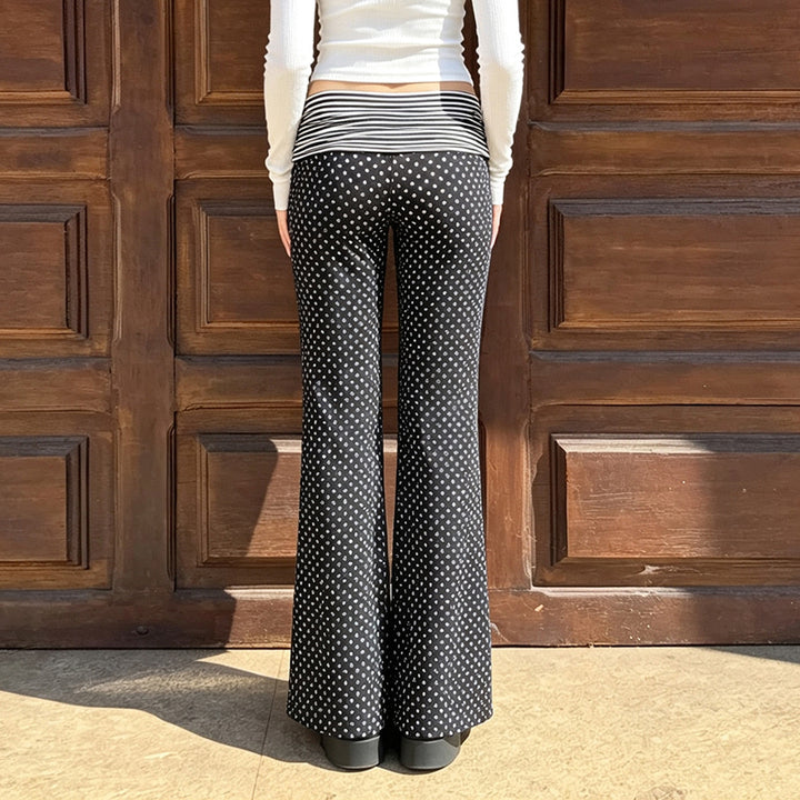 Damen nan weite Marlene-Hose mit hohem Umschlag-Bauchbund und gepunktetem Stretchjersey Echo Archiv