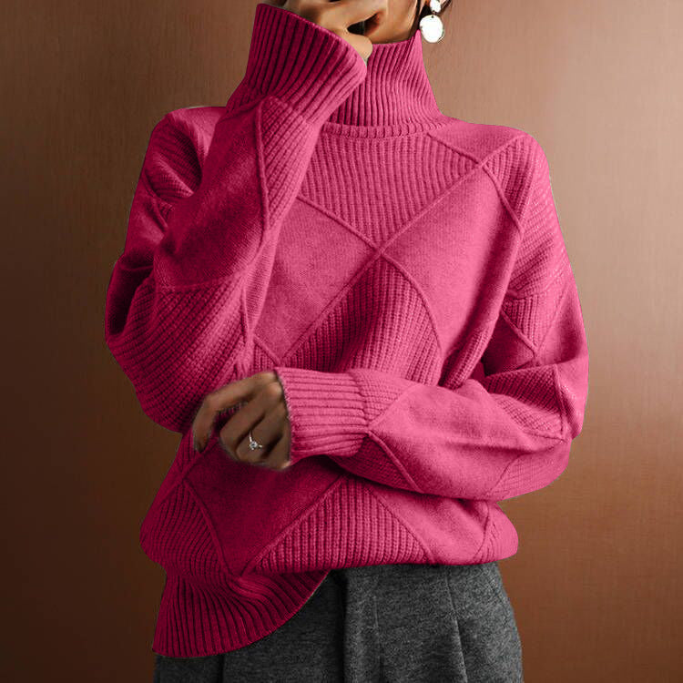 Damen nan weit geschnittener Strickpullover mit hohem Rollkragen und Rautenmuster Echo Archiv