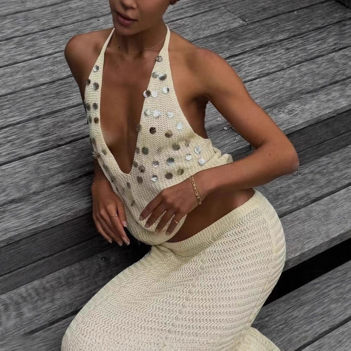 Damen Elegantes gehäkeltes Maxikleid mit funkelnden Akzenten Echo Archiv
