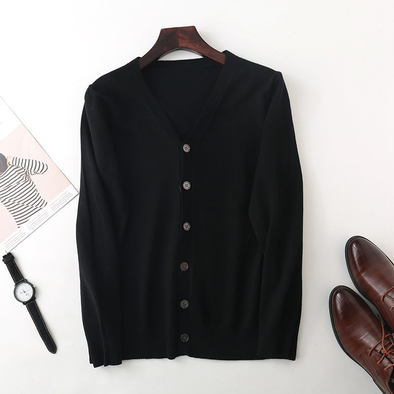Herren Feiner V‑Ausschnitt-Cardigan aus leichtem Feinstrick mit geripptem Saum Echoarchiv