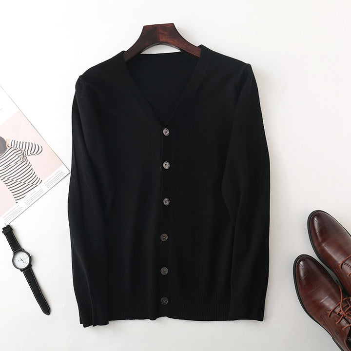 Herren Feiner V‑Ausschnitt-Cardigan aus leichtem Feinstrick mit geripptem Saum Echoarchiv
