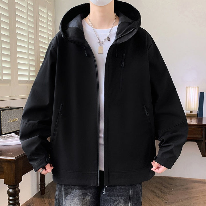 Herren Boxy-Kapuzen-Softshelljacke mit verdecktem Reißverschluss, Multifunktionalen Zipper-Taschen & Oversize-Schnitt Echoarchiv