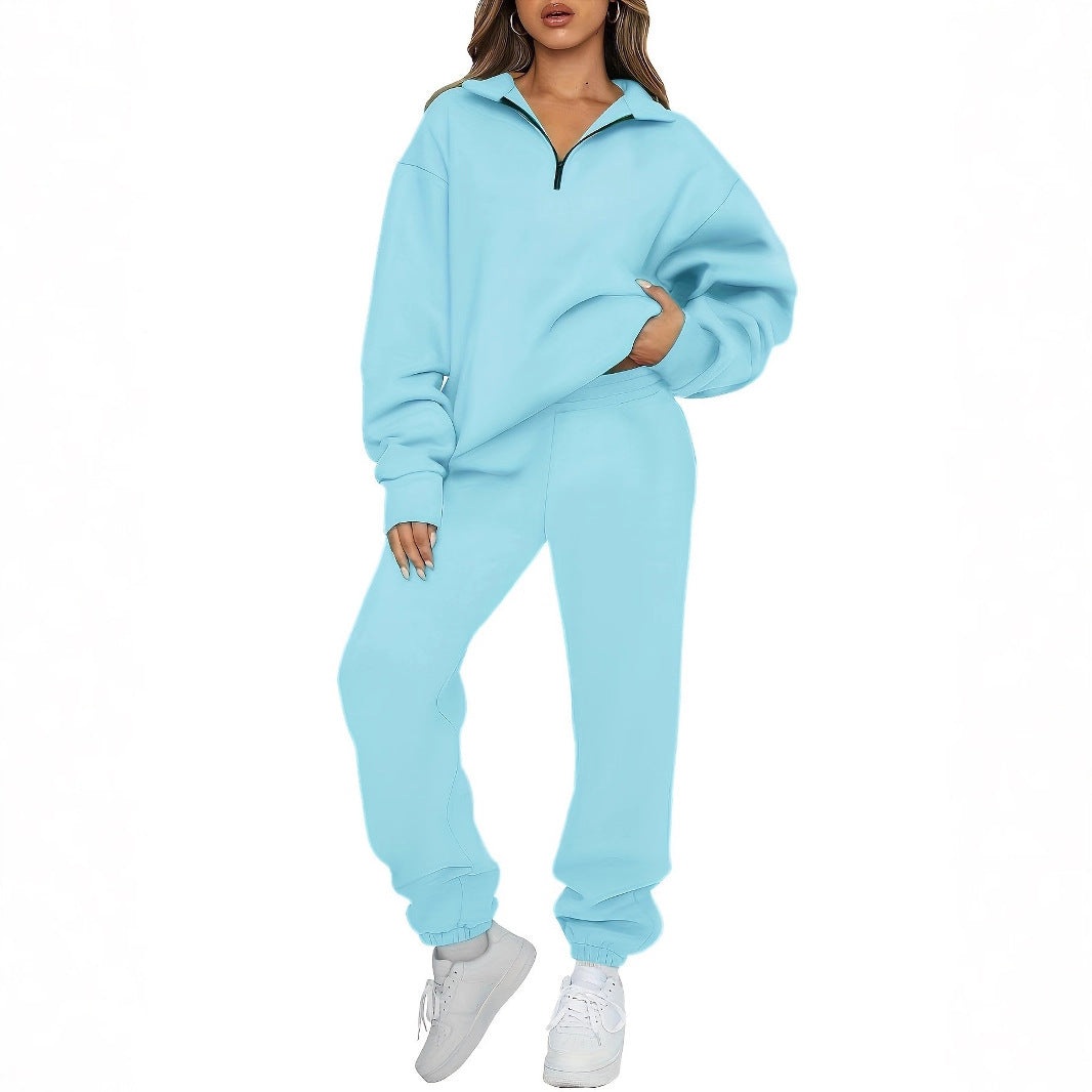 Damen nan zweiteiliges Relax-Set mit halbverdecktem Halbzip-Sweatshirt im Oversize-Schnitt und hohem Komfortbund Jogginghose Echo Archiv