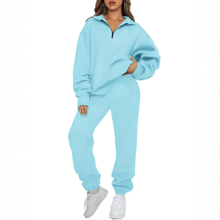 Damen nan zweiteiliges Relax-Set mit halbverdecktem Halbzip-Sweatshirt im Oversize-Schnitt und hohem Komfortbund Jogginghose Echo Archiv