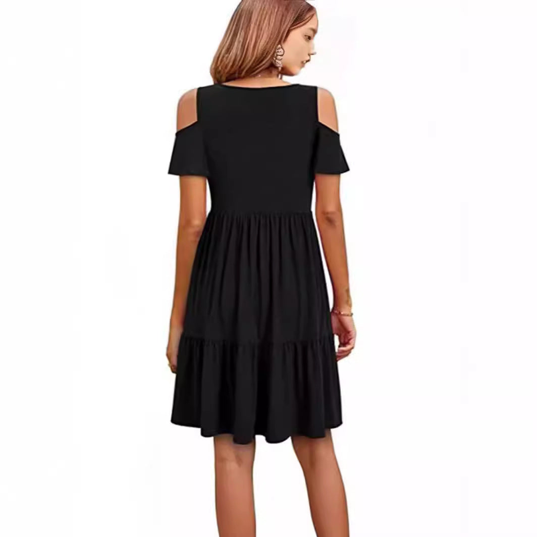 Damen lässiges Kleid mit kaltem Schulterdesign und voluminösem Rock Echo Archiv