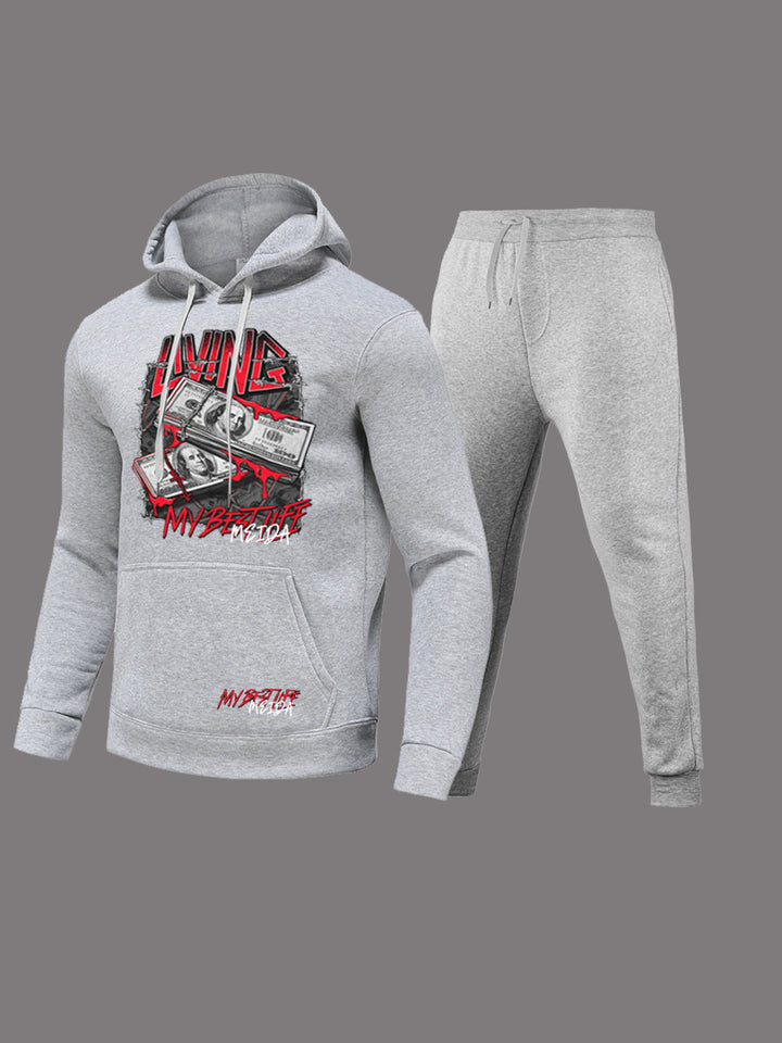Herren sportliches Hoodie- und Jogginghose-Set mit auffälligem Grafikdruck Echoarchiv