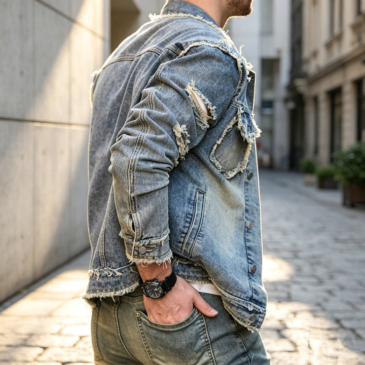 Herren Stylische Destroyed Jeansjacke Echoarchiv