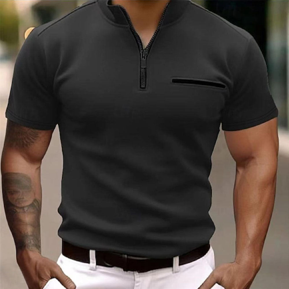 Herren Kurzarm Zip-T-Shirt mit praktischer Brusttasche – Marzano