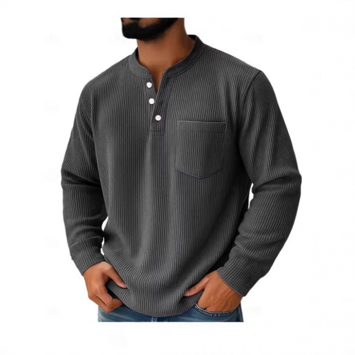 Herren nan thermisches Waffelstrick-Henleyshirt mit Stehkragen Brusttasche und geripptem Komfortschnitt Echo Archiv
