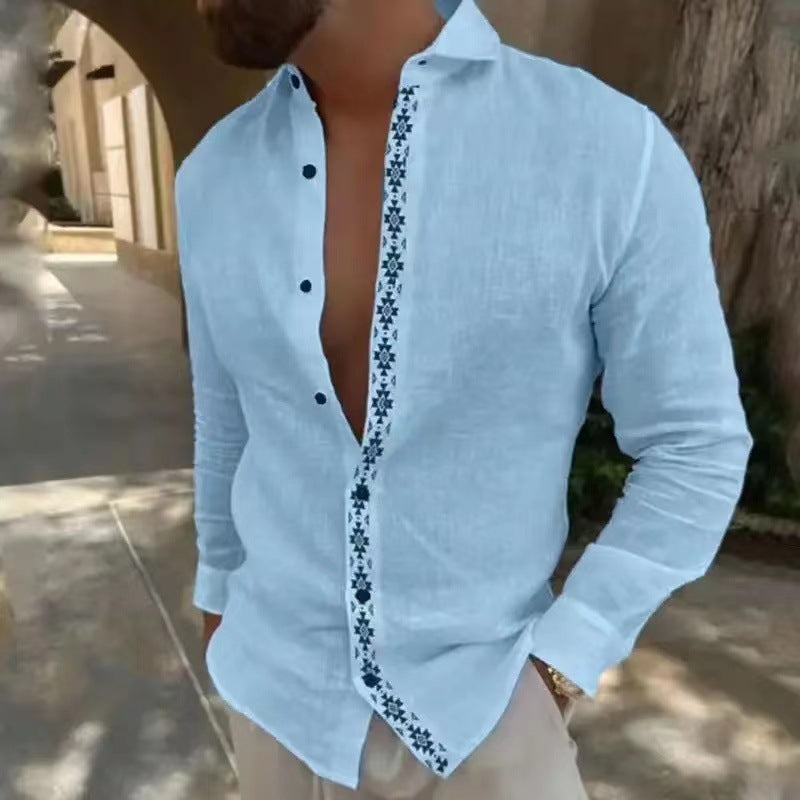 Herren elegante Leinenhemd mit floralen Stickereien Echoarchiv