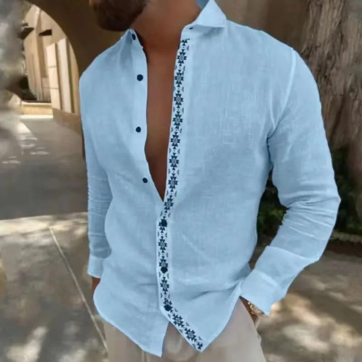Herren elegante Leinenhemd mit floralen Stickereien Echoarchiv