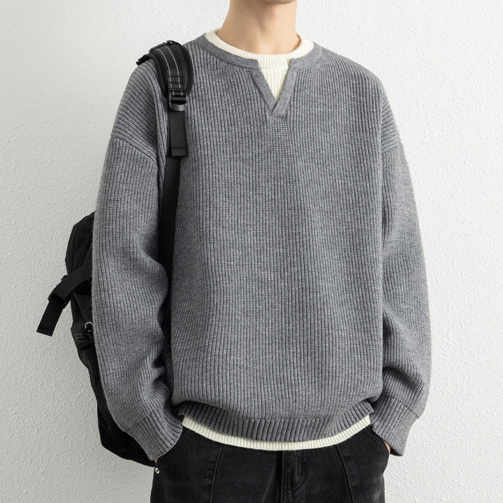 Herren Strickpullover mit V-Ausschnitt und strukturiertem Design Echoarchiv