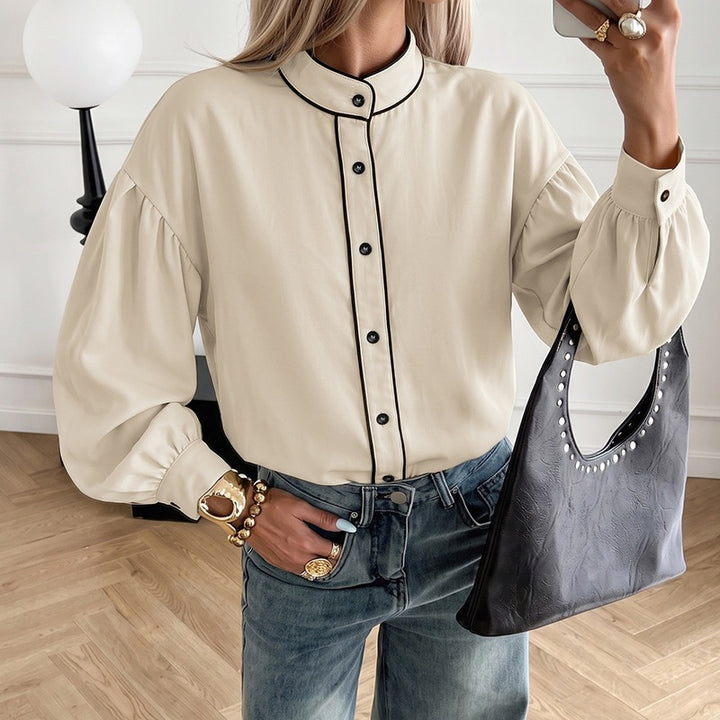 Damen Elegante Bluse mit Stehkragen und Puffärmeln Echo Archiv