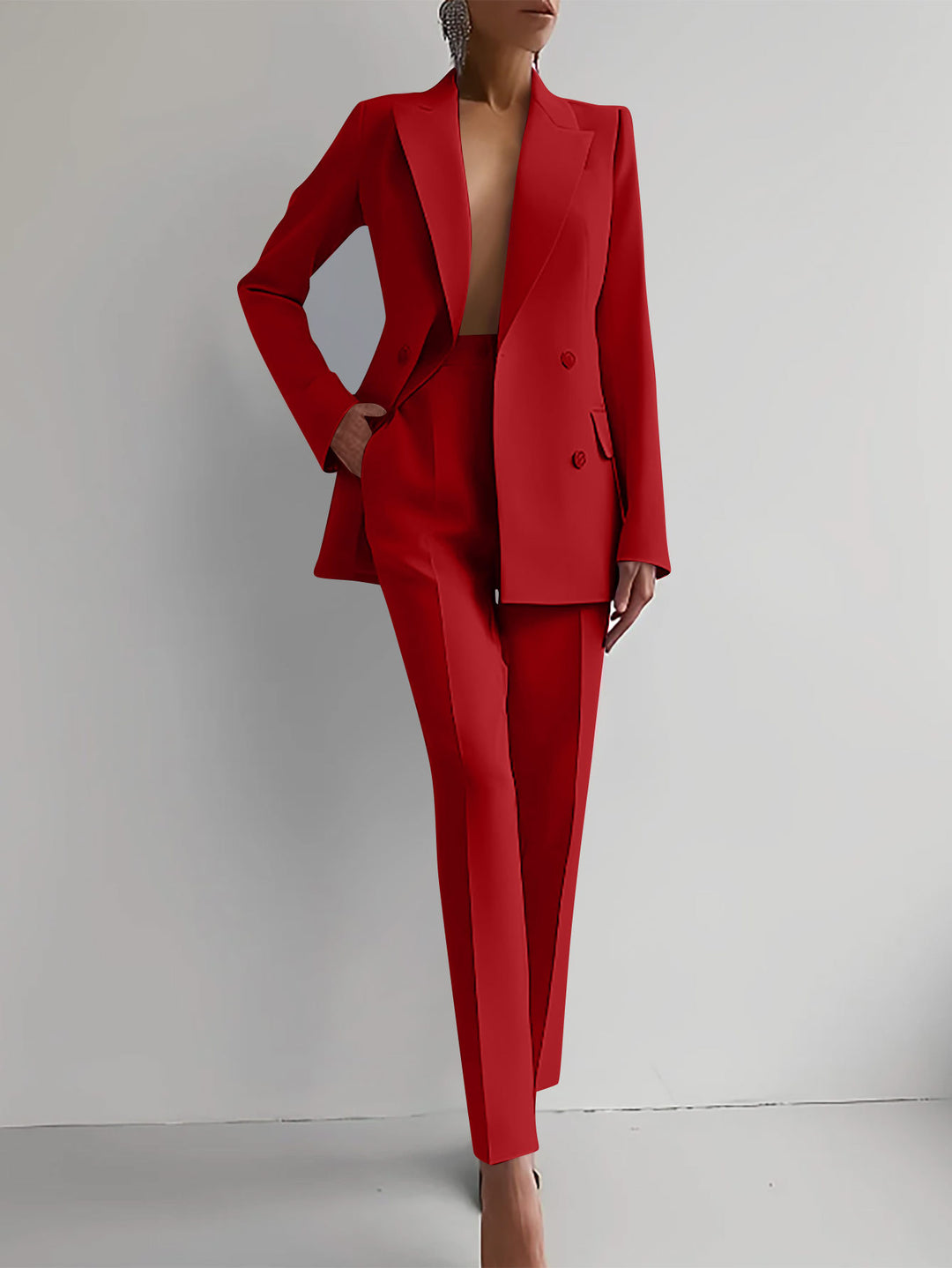 Damen Maßgeschneiderter Doppelreihiger Blazer mit High‑Waist Slim‑Fit Hose – Valéne