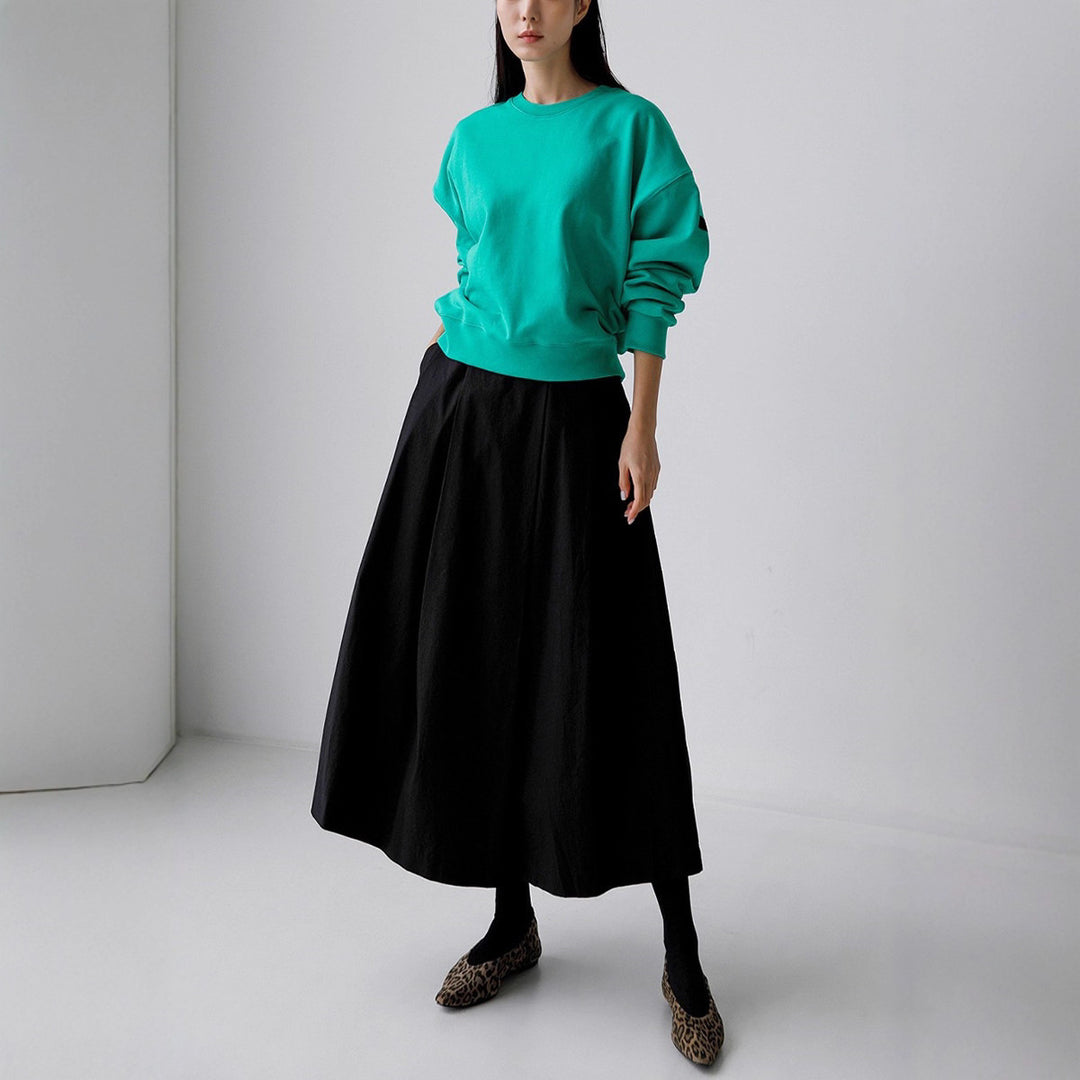 Damen Weicher Baumwoll-Maxirock mit weitem A-Linien-Schnitt, Kellerfalten und Eingrifftaschen – Valéora