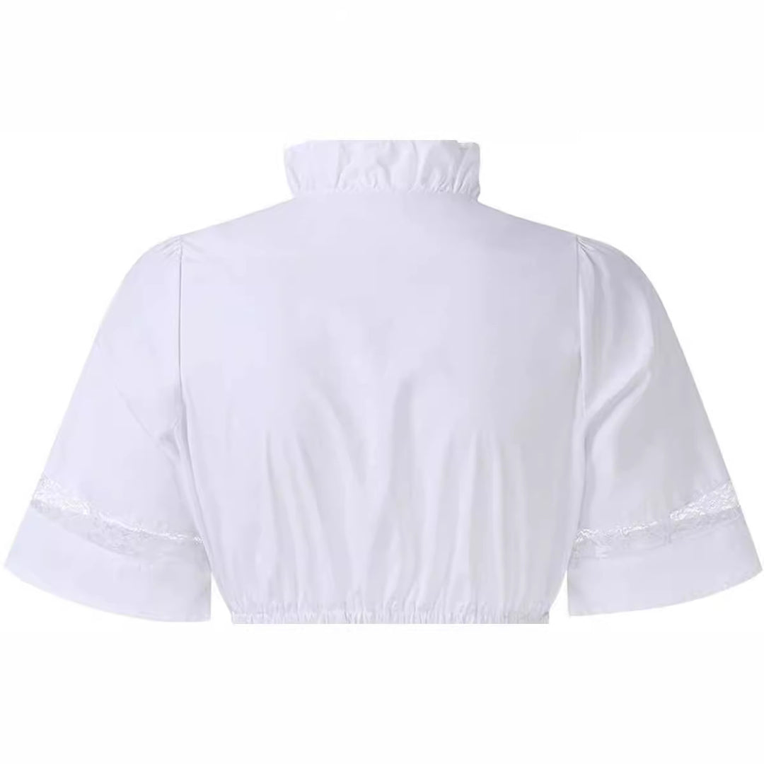 Damen  traditionelle Dirndlbluse mit Rüschenausschnitt und Spitzenbesatz sowie dreiviertelärmel Echo Archiv